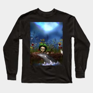 Little fairy with playing dolphin Long Sleeve T-Shirt